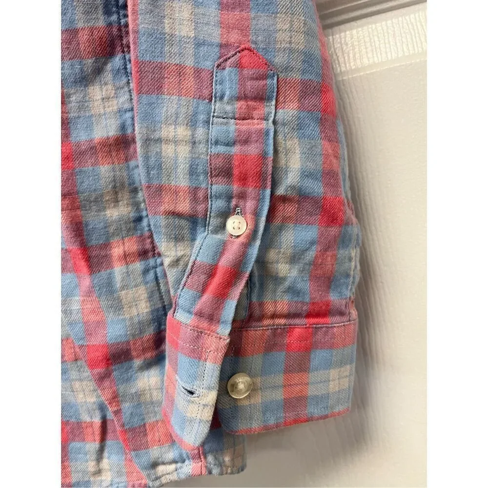 Vineyard Vines Pink & Blue Plaid Whale Shirt Linen Blend Button Down sz M
